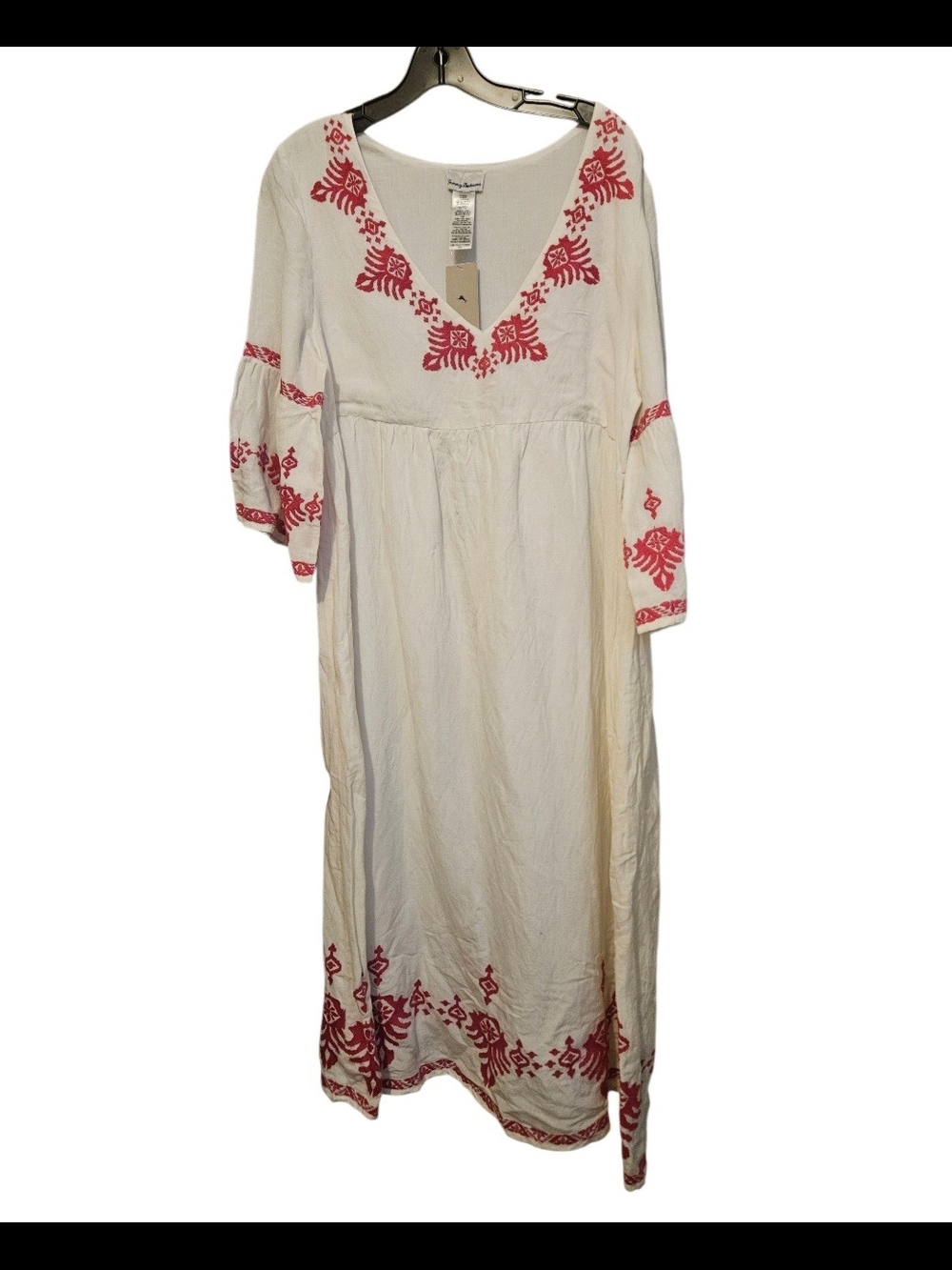 White Maxi Dress with Pink Embroidered Accents